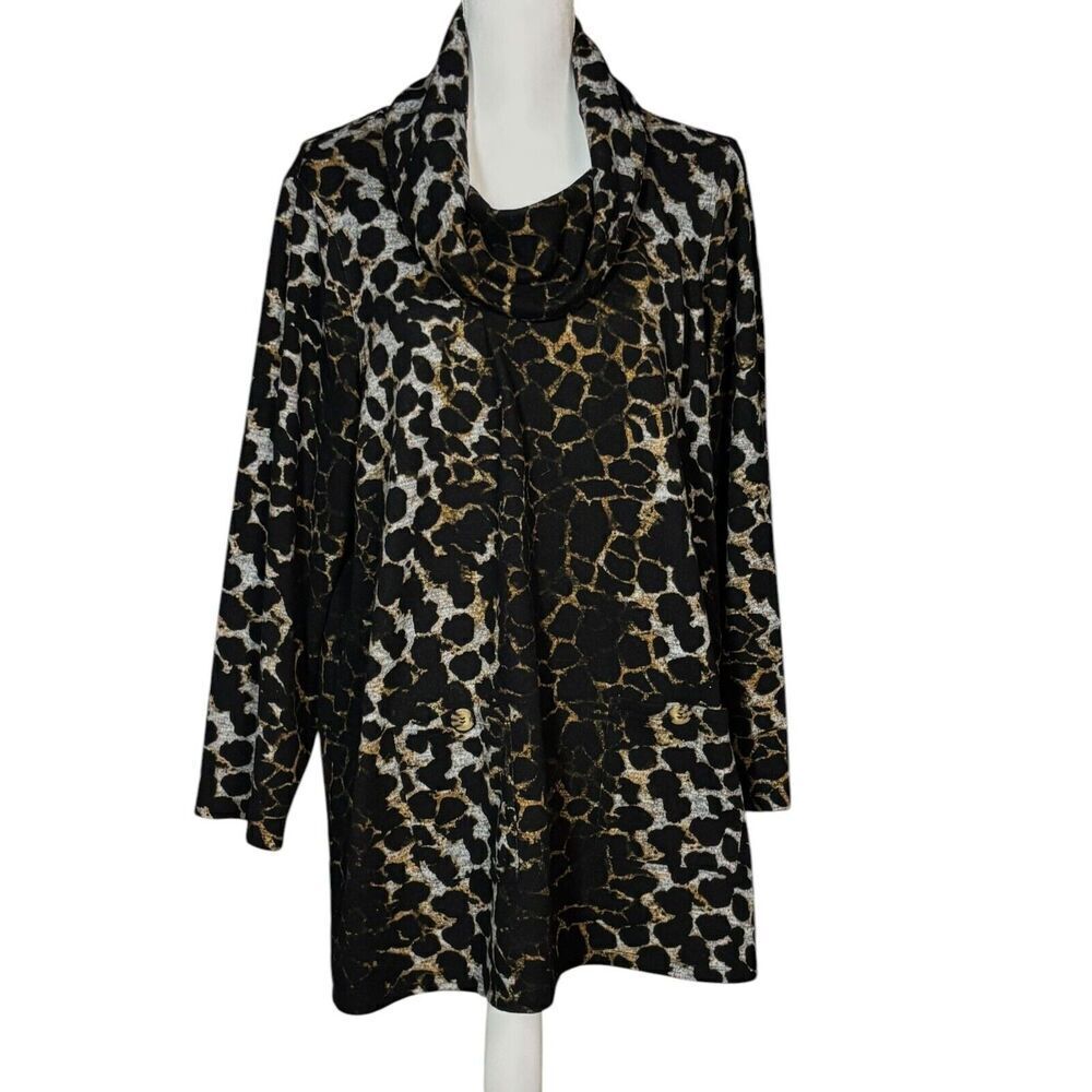 Ali Miles Knit Sweater Size 1X Cowl Neck Animal Print Artsy Boho Long Sleeve - Picture 9 of 10